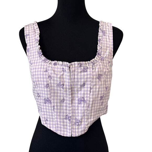 NEW NORDSTROM ELODIE Purple Check Butterfly Sleeveless Crop Top Size M - Picture 1 of 4